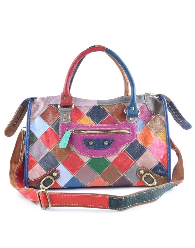 Lederen handtas | Multicolor gevlochten | 552682