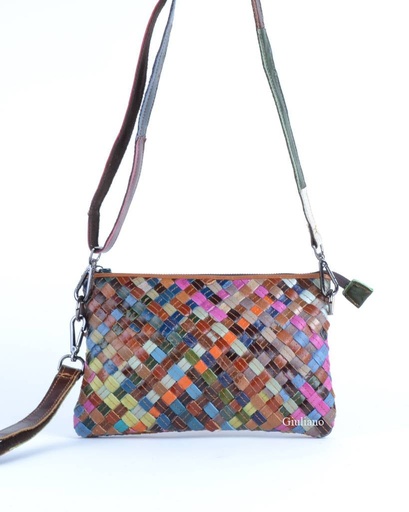 [552680] Leather clutch/shoulderbag | Multicolor Braided  | 552680