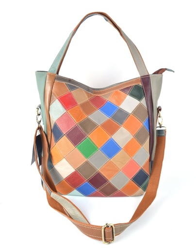 [552685] Leather handbag| Multicolor flowers checked | 552685