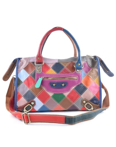 [552682 AMSTERDAM] Lederen handtas | Multicolor gevlochten | 552682