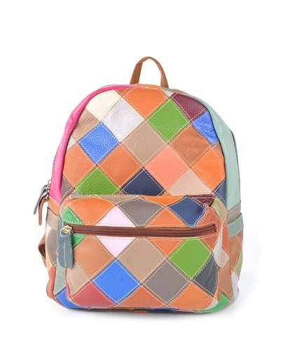 [552858] Leather bagpack | Multicolor checked | 552858