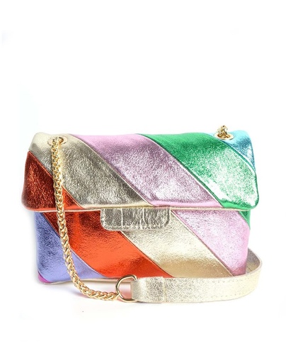 [552687] Leather shoulderbag Rainbow metallic Multicolor 7 kleuren