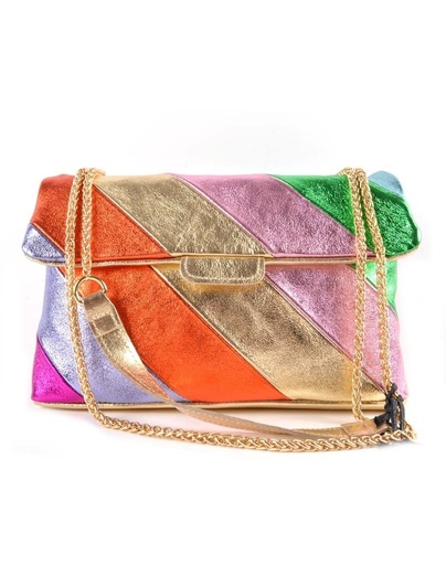 [552689] Leather shoulderbag | Rainbow metallic Multicolor