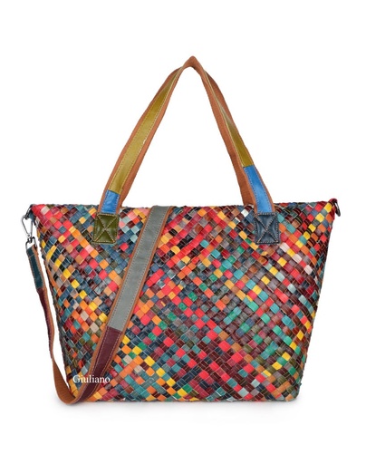 [552559 | Multicolor] Leather shopper | Braided | 552559