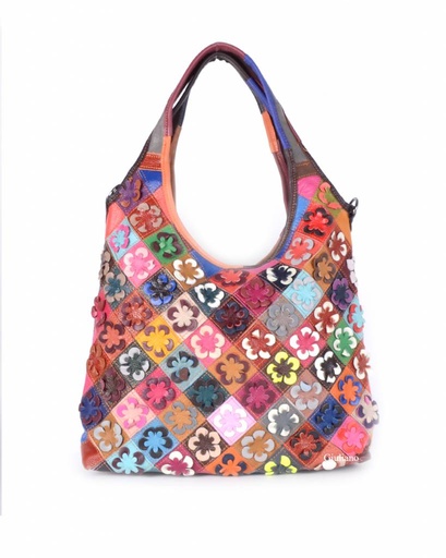 [552266 | Multicolor] Lederen shopper/handtas | Bloemetjes | 552266